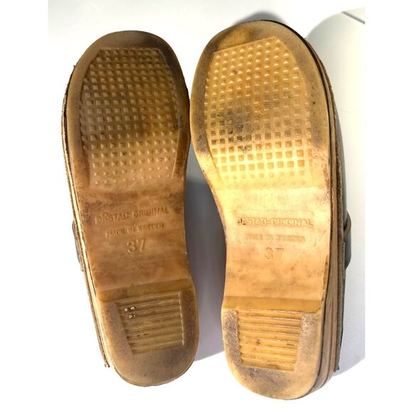 Handmade Swedish Black Leather Clogs With Hand-Painted Flowers Wood Sole Size 37 - Picture 12 of 16